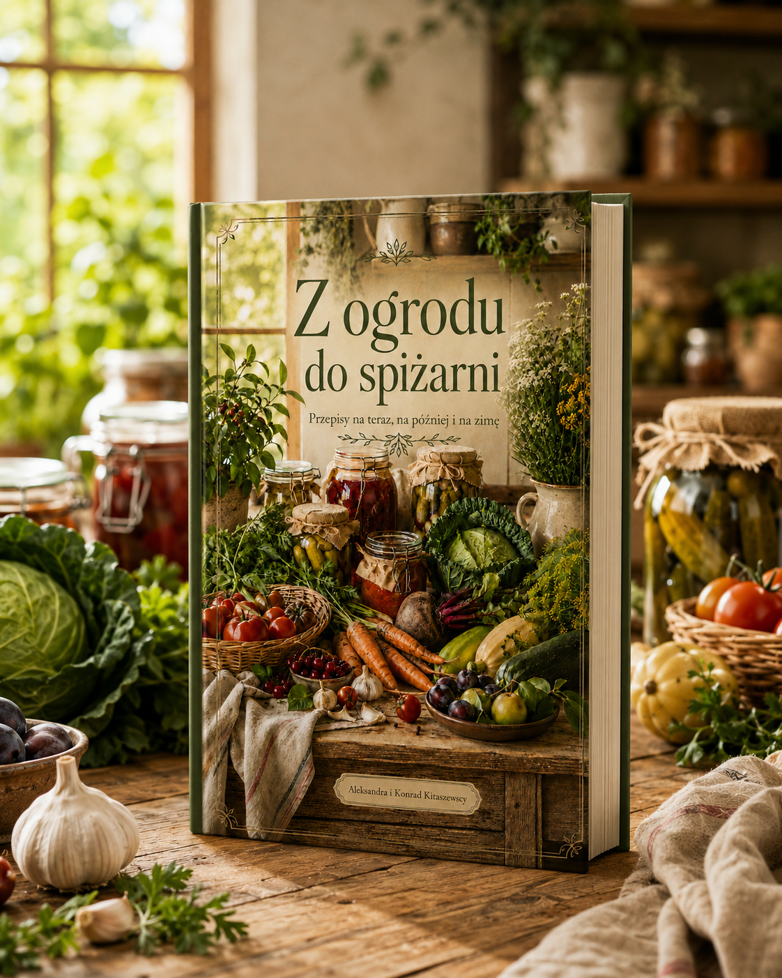 Mockup książki Z ogrodu do spiżarni — format B5, twarda oprawa, około 300 stron
